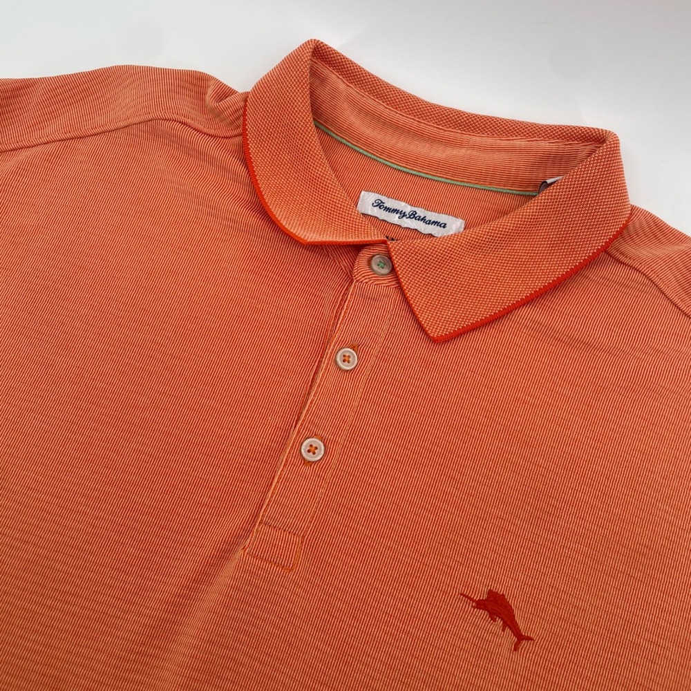 Tommy Bahama Polo Shirt Mens XXL Orange IslandZone Short Sleeve Textured Marlin